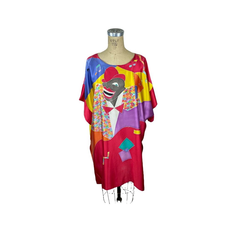 Handpainted silk satin tunic dress abstract jazz singer by Liza Gateau Size L